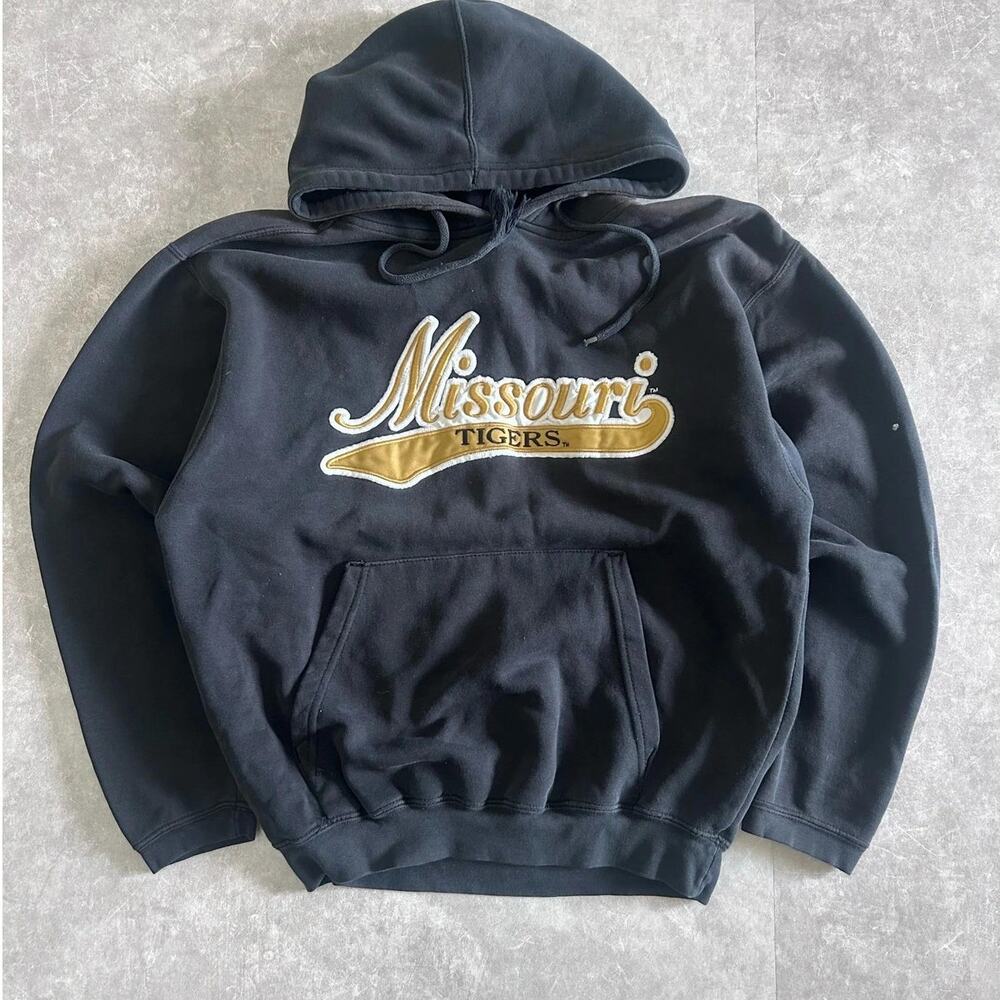 2000s Vintage Mizzou Tigers Script Black Hoodie Size M